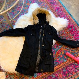 Marc New York wool coat with real fur collar